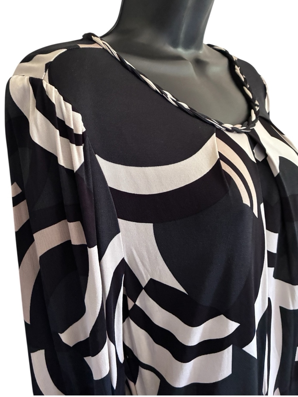 Banana Republic Corpcore Mod Minimalist Black Cream Geometric Shift Dress Sz L - Picture 4 of 9